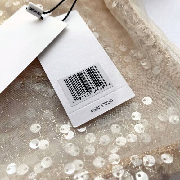 NWT JASON WU CHAMPAGNE SEQUIN ORGANZA LAYERED LONG SLEEVE CROP TOP - M - Picture 7 of 12